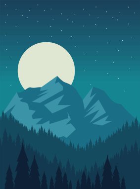 mountains and forest night scene