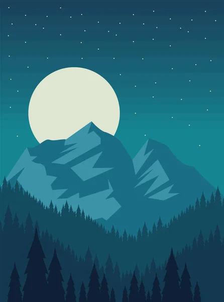 Mountains Forest Night Scene — Vettoriale Stock