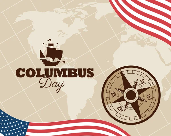 Columbus Day Lettering Compass — Vector de stock