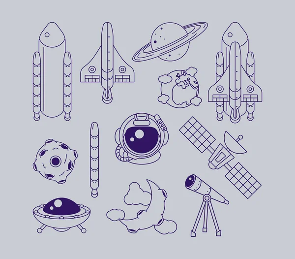 Twelve Space Outer Set Icons — 스톡 벡터