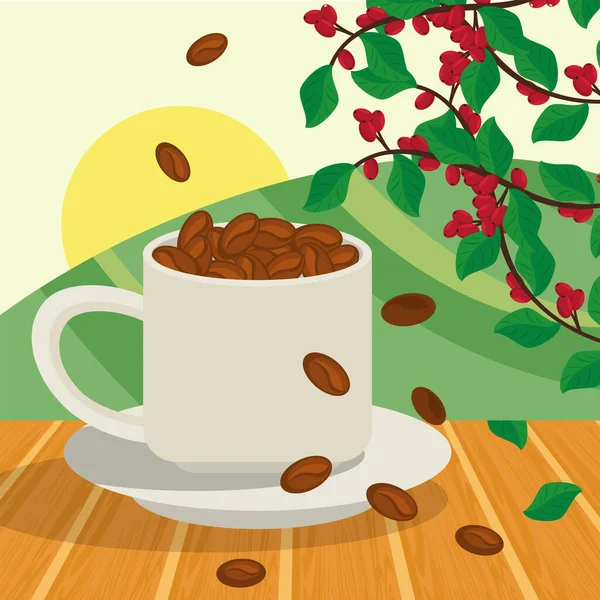 Coffee Cup Grains Scene Poster — Image vectorielle