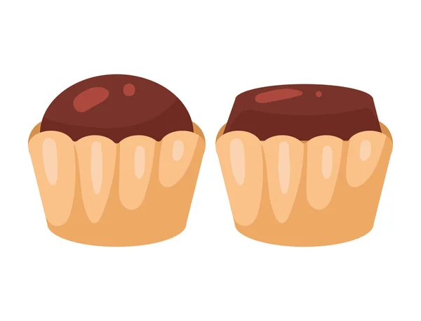 Sweet Chocolate Cupcakes Delicious Icon — Stock Vector