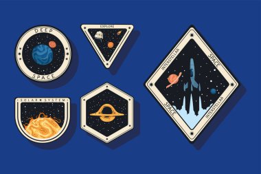 five space outer retro set icons