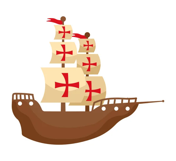 Columbus Caravel Ship Nautical Icon — Vetor de Stock