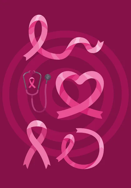 Breast Cancer Awareness Set Five Icons — Vetor de Stock
