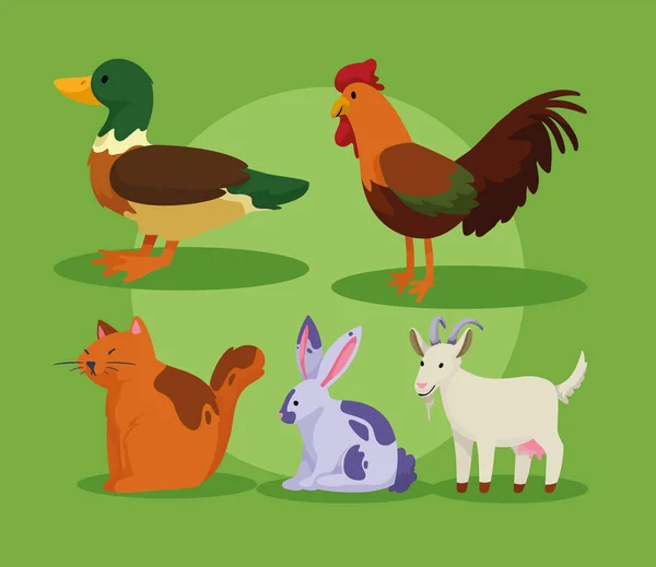 Farm Animals Set Five Icons — ストックベクタ