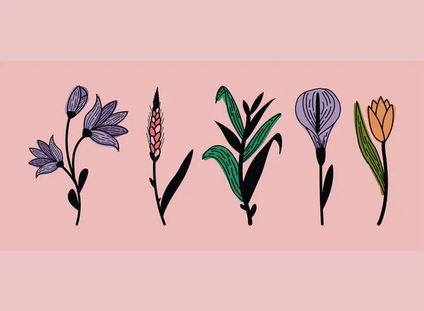 Five Flowers Garden Set Icons — Stockvector