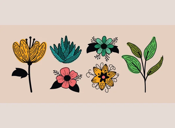 Six Fleurs Ensemble Jardin Icônes — Image vectorielle