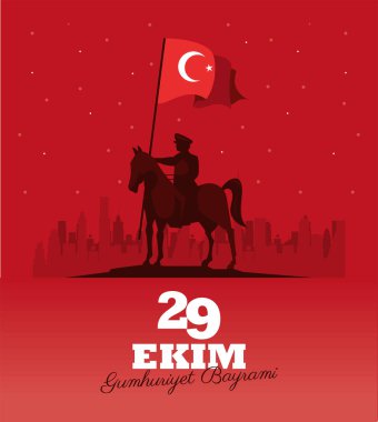29 ekim bayrami letterign card with officer
