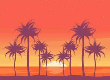 sunset landscape with palms scene