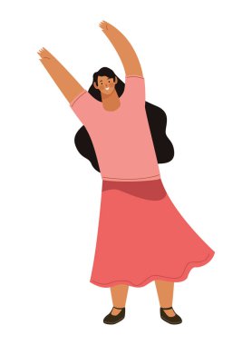woman with hands up character