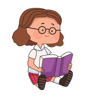 little student girl reading character