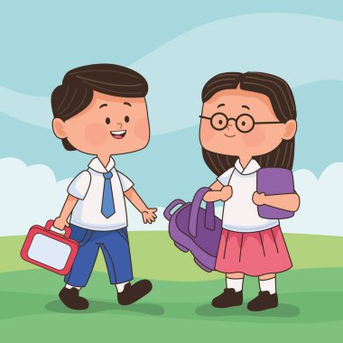 little students couple outdoor scene