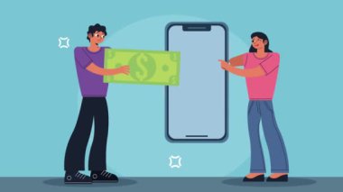 young couple working characters animation , 4k video animated