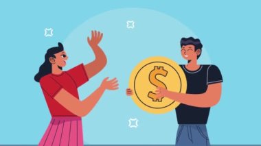 young couple working characters animation , 4k video animated