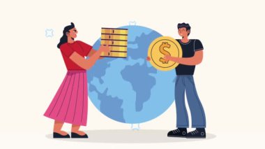 young couple working characters animation , 4k video animated