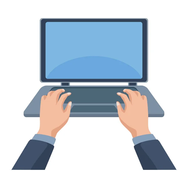Hands Using Laptop Computer Portable Tech — Vettoriale Stock