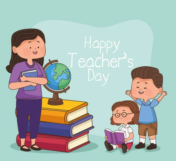 Happy Teachers Day Lettering Postcard Students — 图库矢量图片