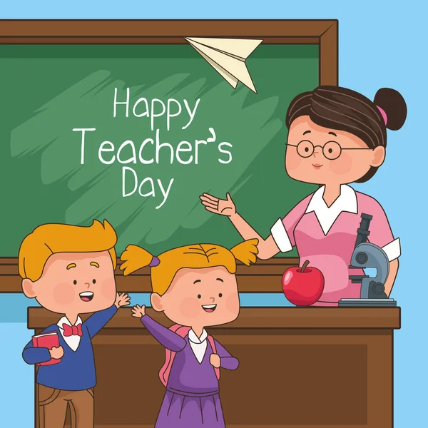 Happy Teachers Day Lettering Scene — Vector de stock
