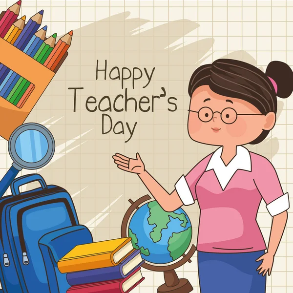 Happy Teachers Day Lettering Card — Vector de stock