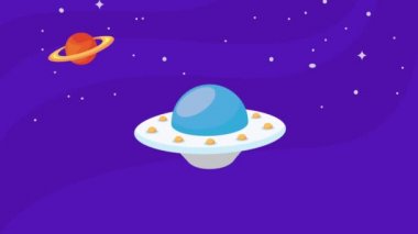 ufo flying space universe scene ,4k video animated