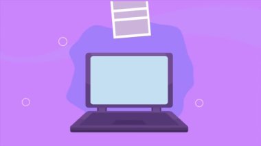 laptop computer portable with documents ,4k video animated