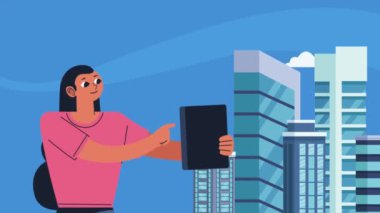 woman using tablet device technology, 4k video animated