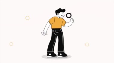 young man with magnifying glass animation ,4k video animated