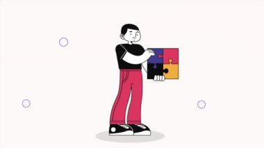 young man with puzzle animation ,4k video animated
