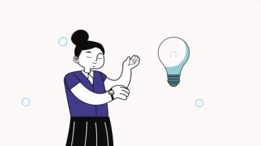bulb light energy with woman ,4k video animated
