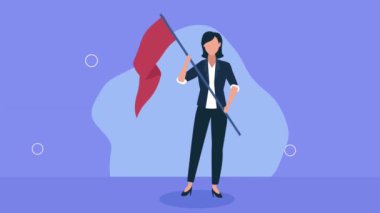 elegant business woman with flag ,4k video animated