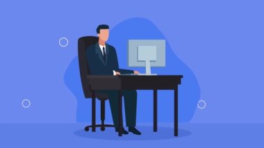 elegant business man using desktop ,4k video animated