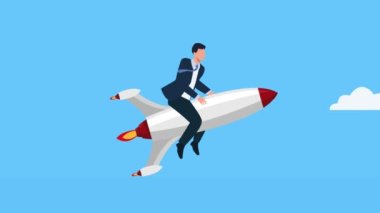 elegant business man in rocket animation,4k video animated