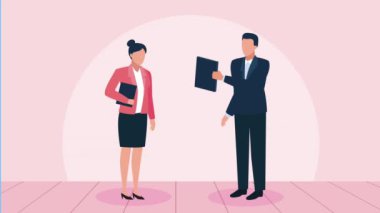 elegant business couple characters animation ,4k video animated