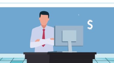 elegant business man using desktop ,4k video animated