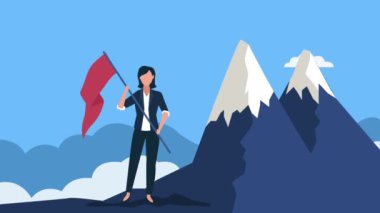 elegant business woman with flag ,4k video animated