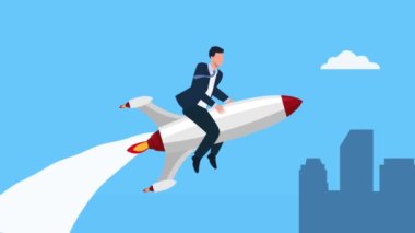 elegant business man in rocket animation,4k video animated