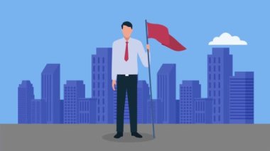 elegant business man with flag animation ,4k video animated