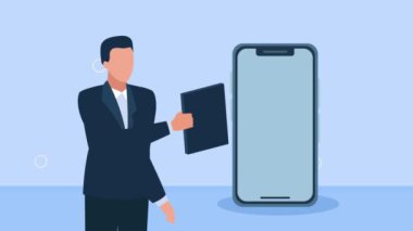 elegant business man with smartphone ,4k video animated