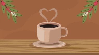 coffee cup with heart animation ,4k video animated