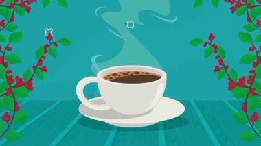 coffee drink cup with plant ,4k video animated