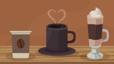 coffee drinks differents products animation ,4k video animated
