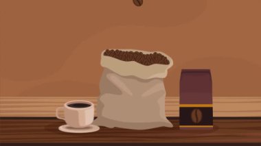 coffee toast grains in sack ,4k video animated