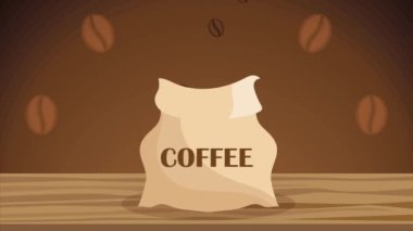 coffee toast grains in sack ,4k video animated