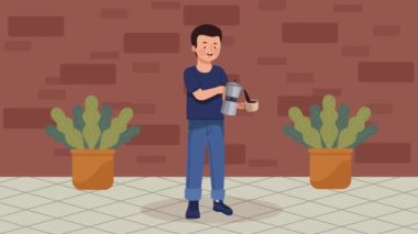 man serving coffee character animation,4k video animated