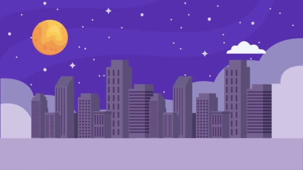 Buildings Cityscape Night Scene Animation Video Animated — Video Stock