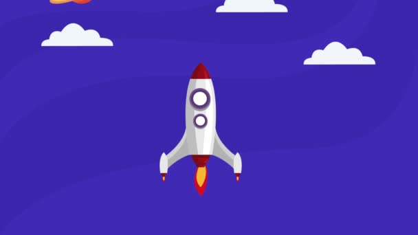 Rocket Flying Space Universe Scene Video Animated — Wideo stockowe