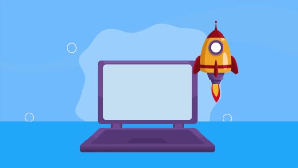 Rocket Launcher Laptop Start Video Animated — Wideo stockowe