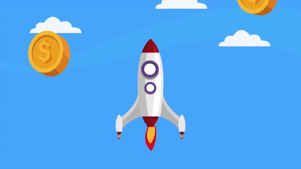 Rocket Launcher Start Coins Video Animated — Wideo stockowe