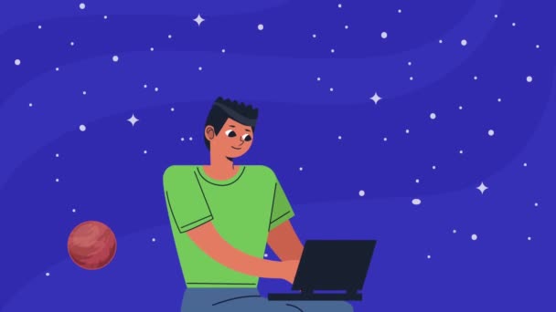 Man Using Laptop Space Animation Video Animated — Vídeo de Stock